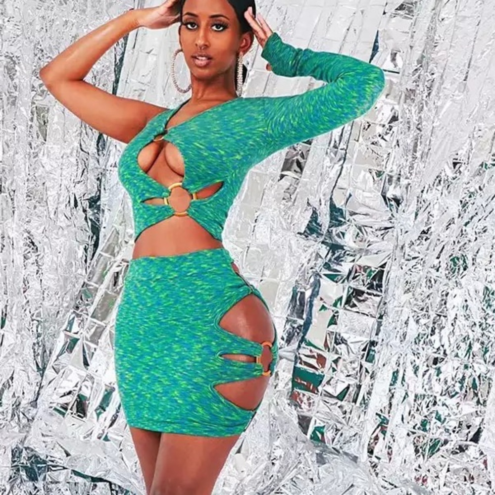 Long Sleeve One-Shoulder Hollow Out  Two piece